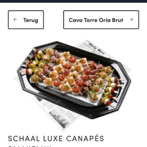 Schaal luxe borrelhappen + fles Cava